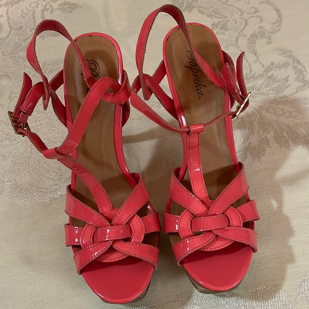 For Sale: 1 pair Paprika patent leather 5 inch heels size 8.